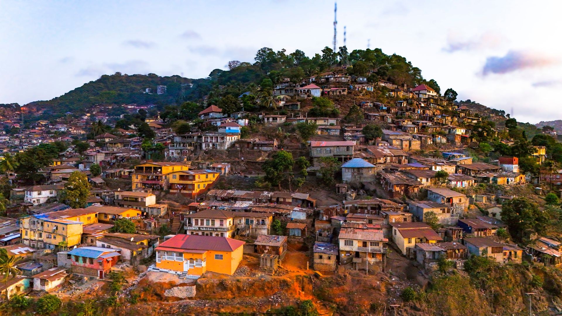 Houses climbing a hillside in Freetown, Sierra Leone