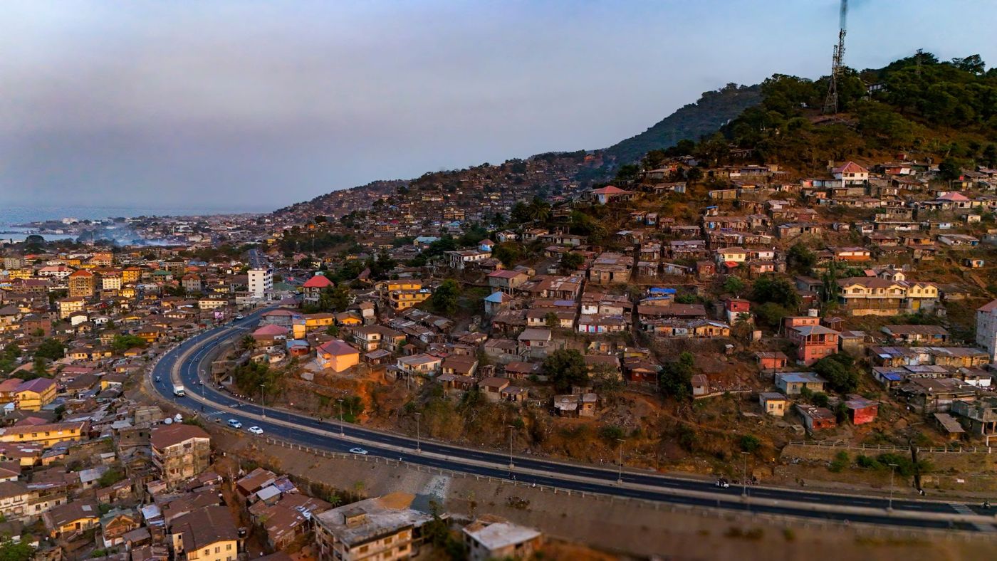 Hillside and coast road in Freetown, Sierra Leone